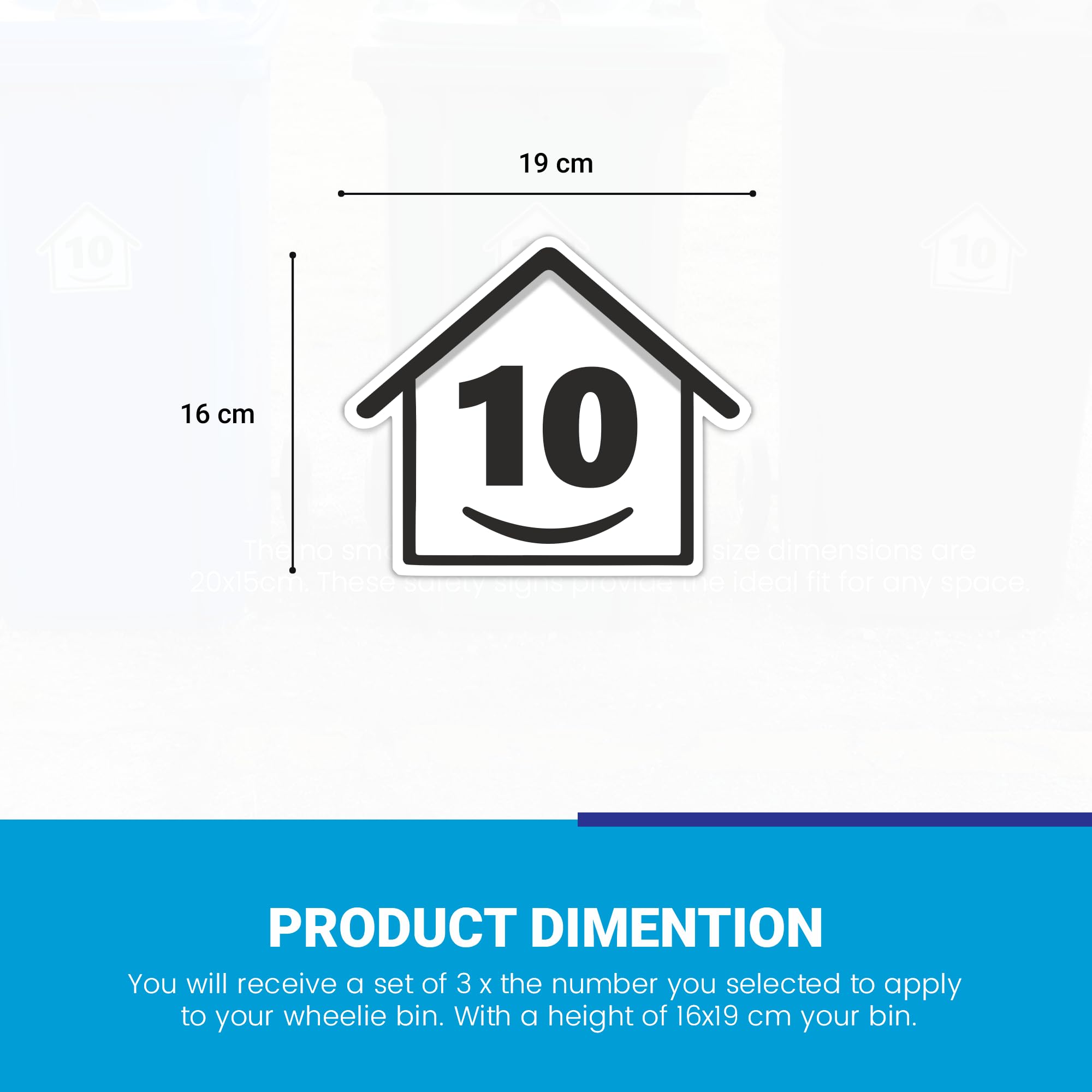 3 x Bin Numbers for Wheelie Bins, 1-99, 15cm ‘Happy House’ Design Dustbin Stickers, Easy Application Stick On Number Stickers - Weatherproof Self Adhesive Vinyl, Black (10) — view 7