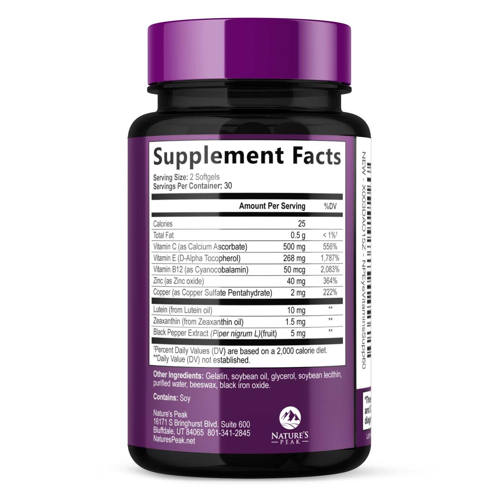 Eye Vitamins Supplements - 3x Strength Eye Health Vitamin with Lutein and Zeaxanthin - Natural Vision Macular Health Eye Support With Zinc, Vitamins C E & Minerals, Bottled in USA - 60 Capsules — Amazon image 9