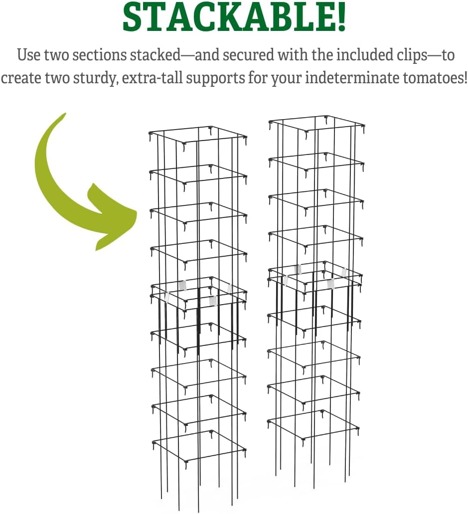Gardener's Supply Company Super-Duty Tomato Cages | Stackable Plant Support for Indeterminate Tomatoes | Black - Set of 4
