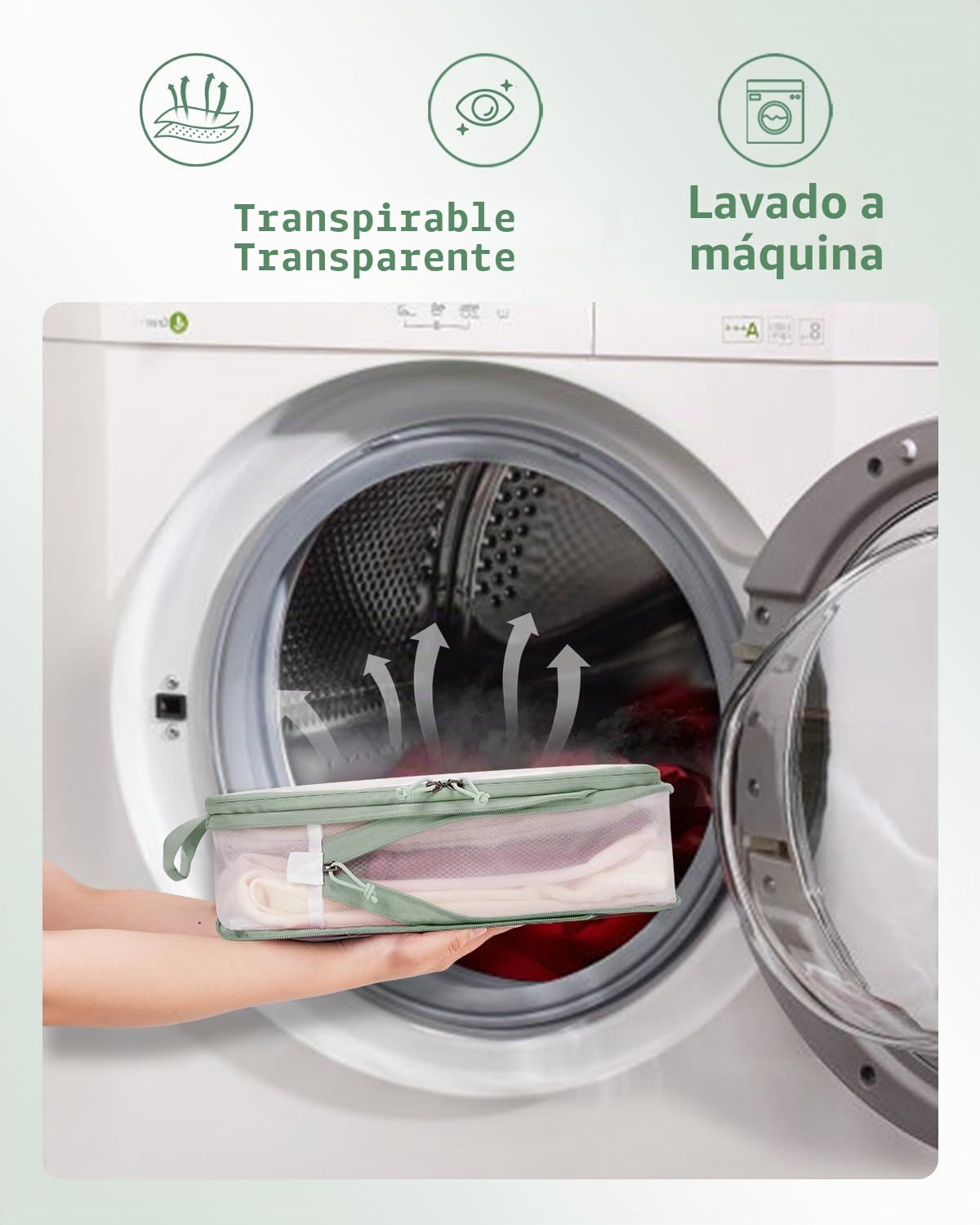 ECOHUB 6 Sets Compresión Organizador Maleta, Ultra Resistente Packing Cubes, Expandible Organizador de Equipaje, Transparente Bolsas Ropa Maleta Viaje (Verde)
