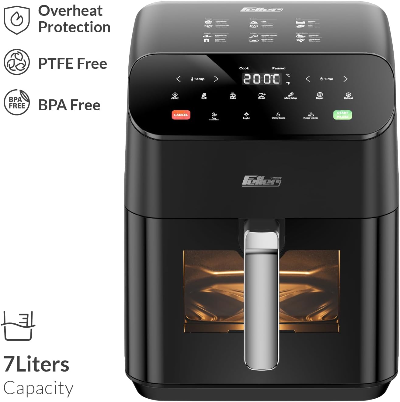 Flagship | Feller Germany Air Fryer 1800 W, Large 7L Cap., Xcyclone-Tech, 4x Non-Stick Ceramic Coating, 10 Cooking Functions, Cool-Touch+Interior Lightning, AFR700, 2Y Guarantee- 2026 - view 1