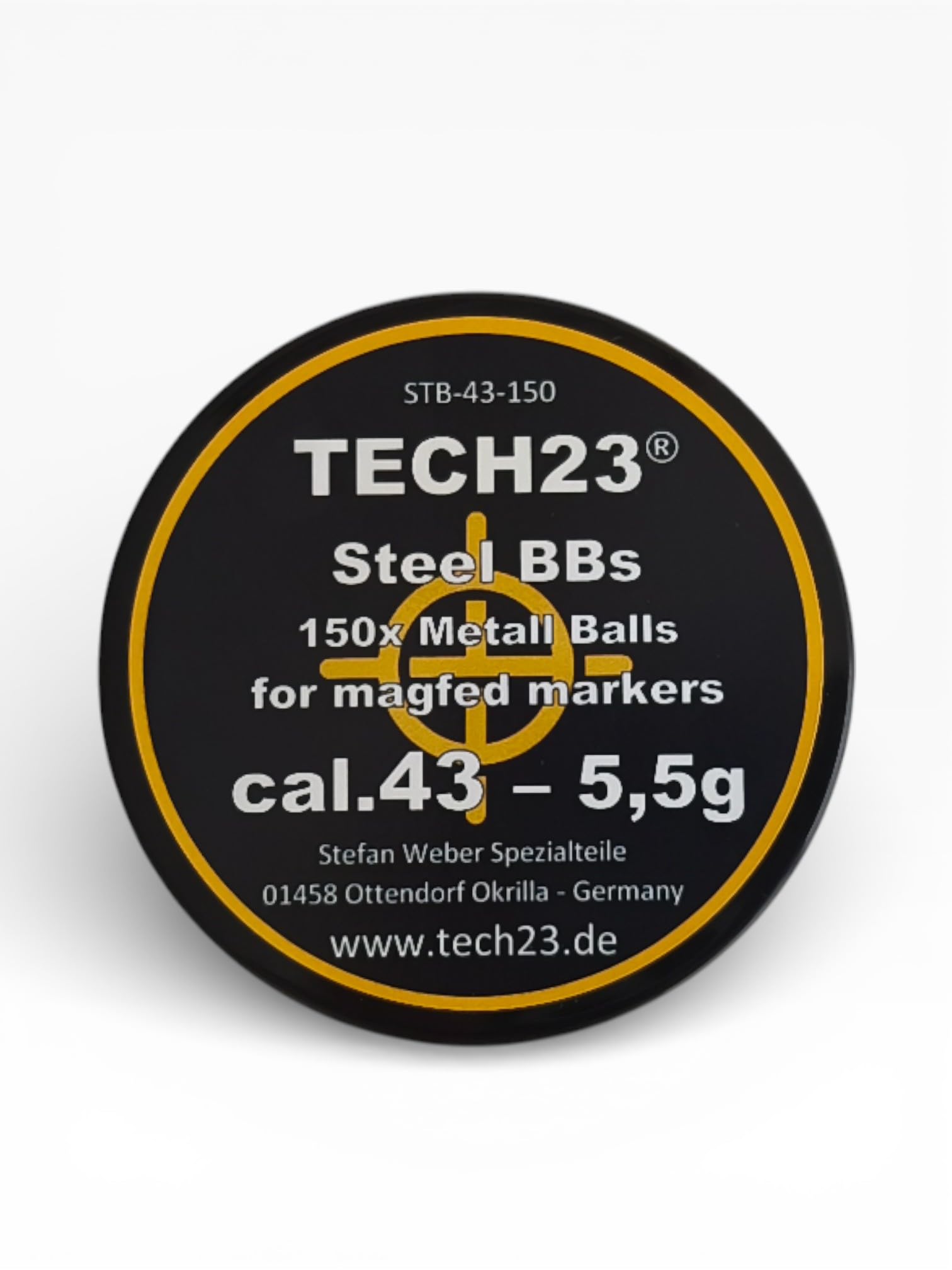 TECH23 150x Steel Shot Premium Chromstahlkugeln Kaliber .43 – 5,5g Schwere Präzisions-Stahlkugeln für T4E RAM Markierer (Glock 17, Walther PPQ, SFP9, PDP) – Ideal für Plinking & Home Defense