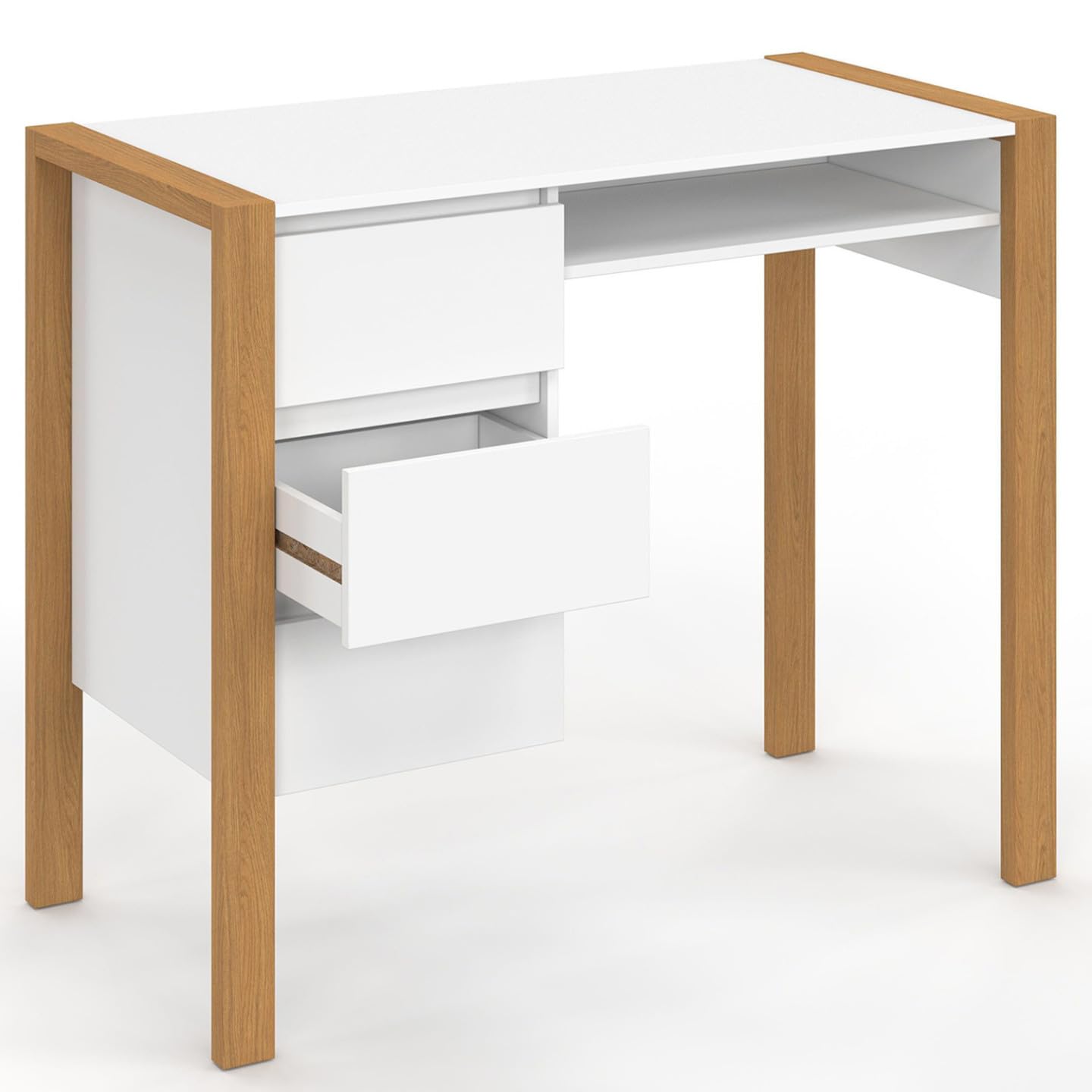 IDMarket - Bureau scandinave Hugo avec 3 tiroirs et Niche Blanc et Bois