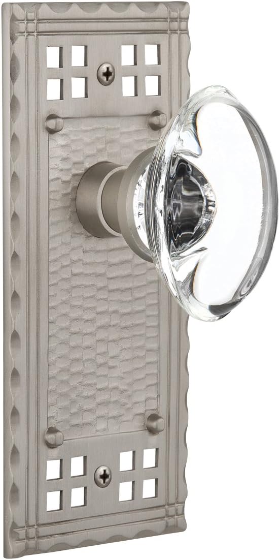 Nostalgic Warehouse Craftsman Plate Single Dummy Oval Clear Crystal Glass Door Knob in Timeless Bronze