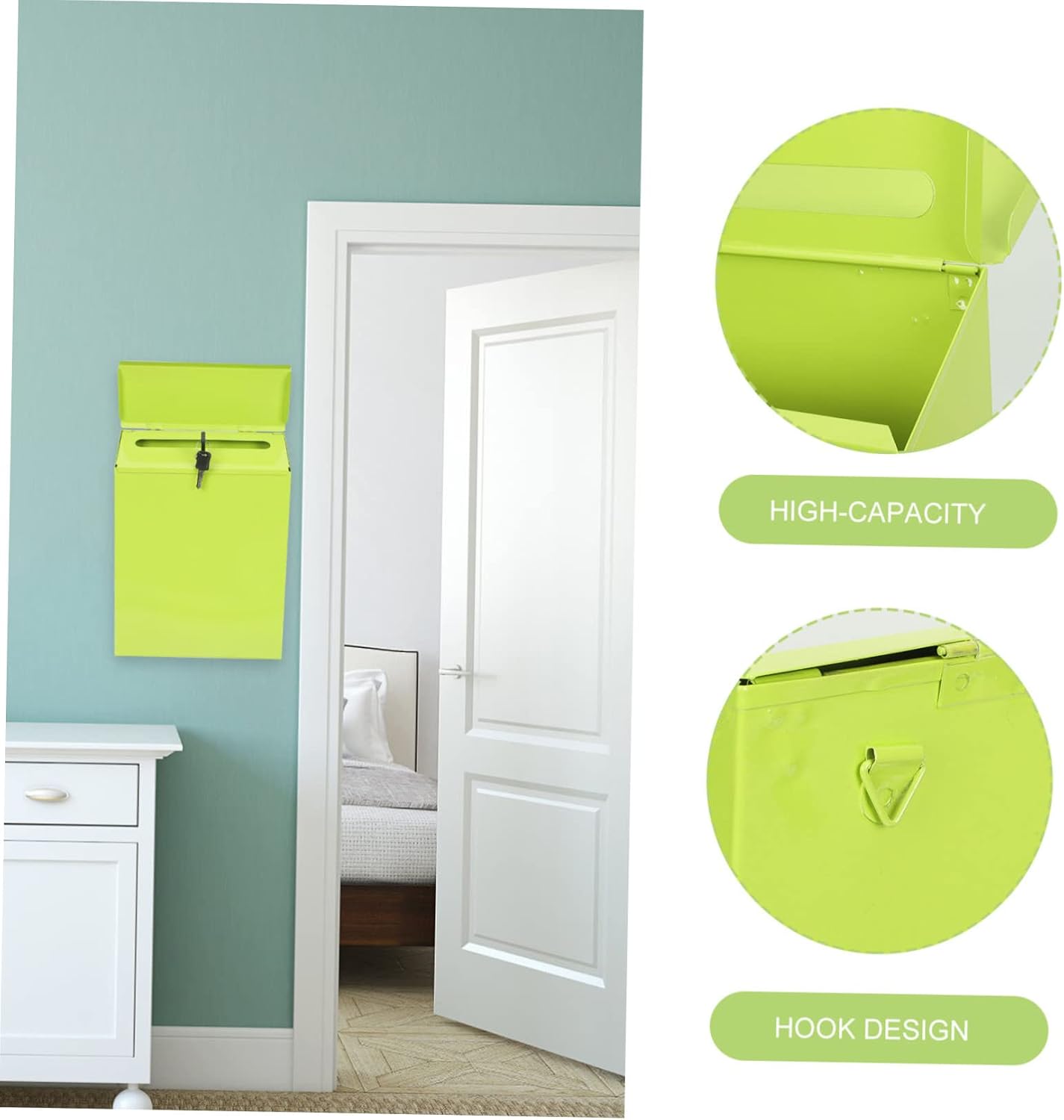 Wall-Mounted Mailbox with Lock Durable Green Suggestion Box Spacious Letter Holder for Home Office Convenient Mail Accessory for Outdoor Use