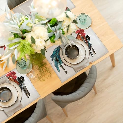 Miniatura 6 de Majestic Rooster - Juego de 6 manteles individuales cuadrados de tela de gallo para mesa de cocina, resistentes al calor, fáciles de limpiar,