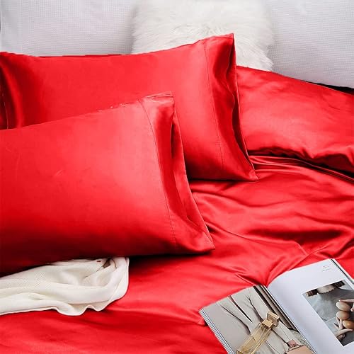 Miniatura 3 de Rico Bedding Juego de sábanas de satén de seda con bolsillo profundo de 19 pulgadas, sábanas de lujo de hotel, 6 piezas, bolsillos profundos,