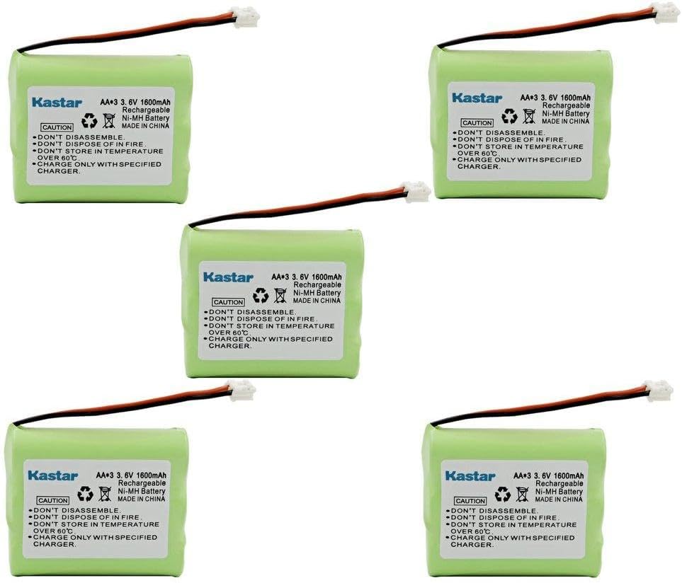 Kastar Paquete de 5 pilas recargables AAX3 3,6 V 1600 mAh EH Ni-MH para Motorola, Radio Shack, teléfono inalámbrico serie Sanyo (comprueba el modelo de tu teléfono inalámbrico hacia abajo)