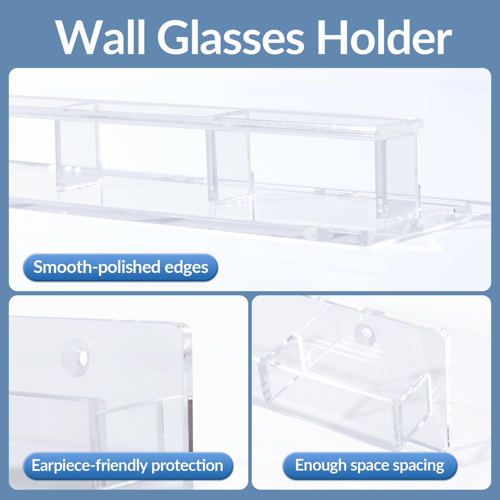 Porte-Lunettes Murale 2 Pièces - Support Acrylique 6 Fentes Pour Lunettes & Accessoires