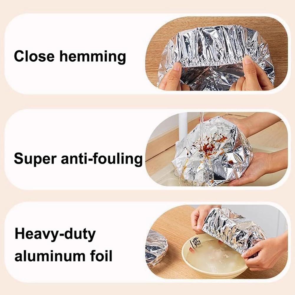 Couvercles Alimentaires en Aluminium Réutilisables, Film d'Isolation Thermique Épais avec Bords Élastiques, Résistant à 110℃, Protection Fraîcheur pour Plats, Bols et Assiettes (200 Pcs)