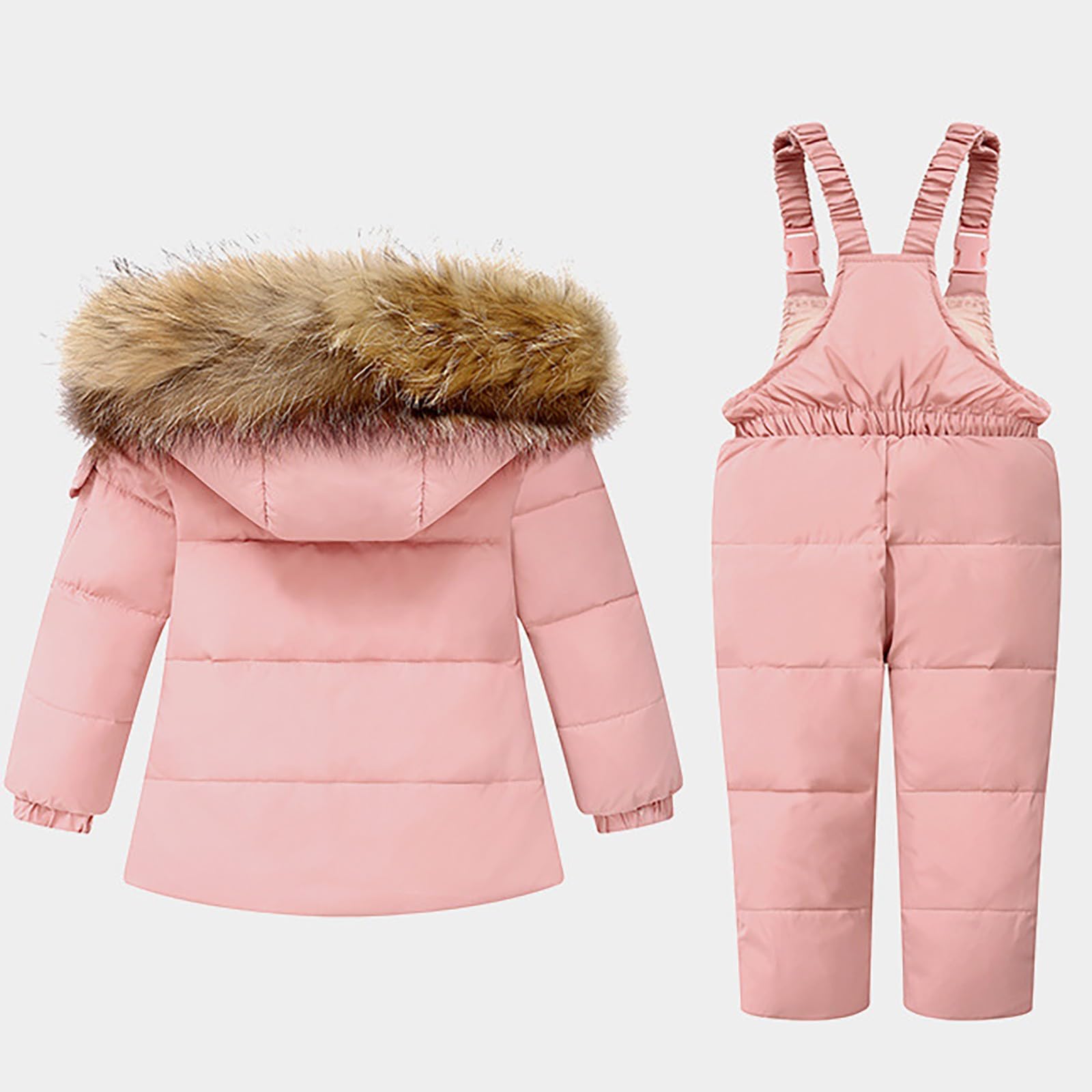 Tuta da sci per bambini, con giacca da sci, piumino con cappuccio + pantaloni da sci per neonate, tuta da neve, 2 pezzi, set da sci invernale, cappotto di piumino, tuta da sci, rosa 1-6 anni