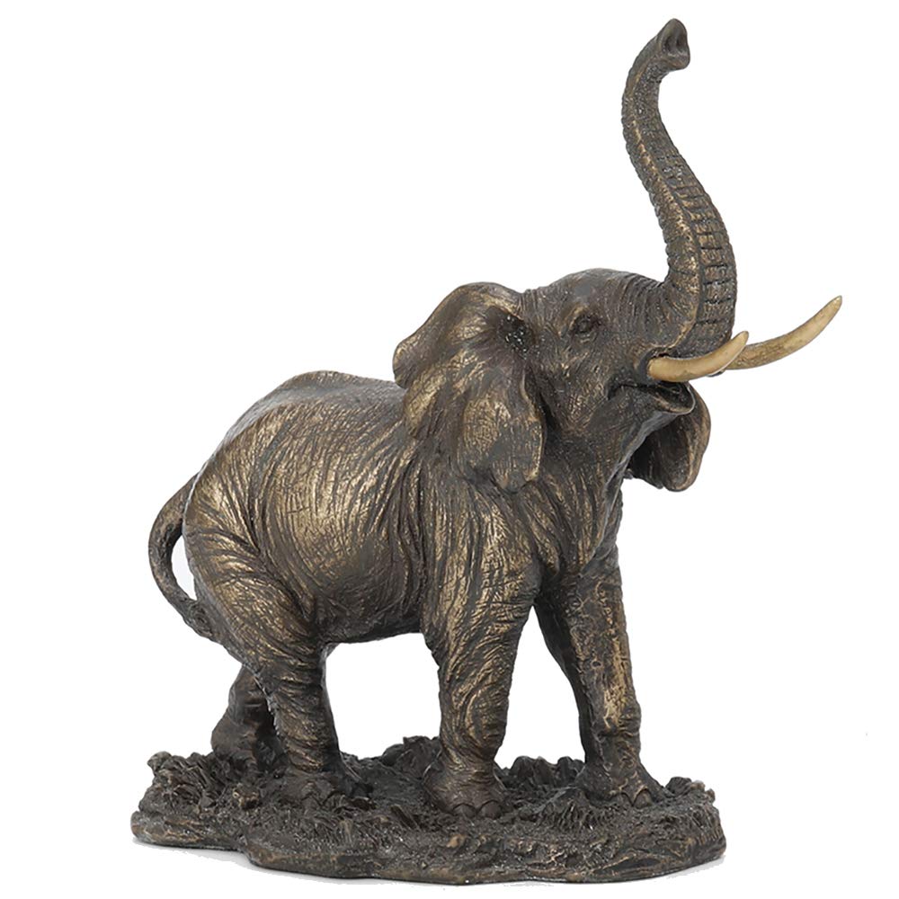 Veronese Design - Figura decorativa de elefante con tronco elevado, acabado en bronce antiguo de polirresina, diseño de elefante de la buena fortuna