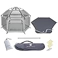 POP 'N GO Premium Outdoor Baby Playpen with Self-Inflating Playmat (Anchor Grey) and Picnic Blanket (Whimsical Waves)