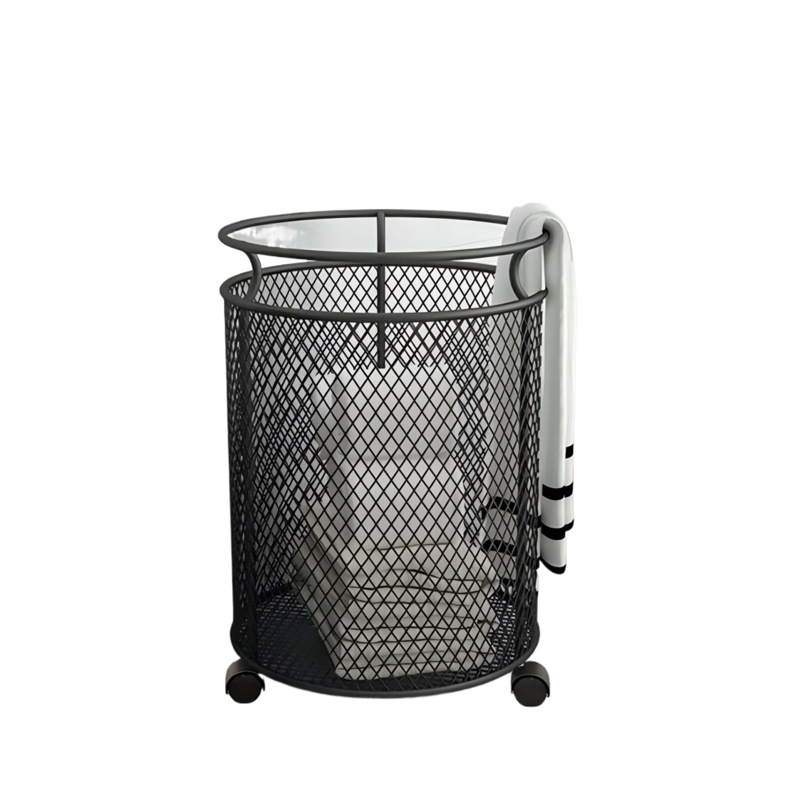 Rolling Laundry Basket Cart Portable Hamper Solution Convenient Storage For Clothes Stylish Wheeled Organizer for Closet Washing Room Bathroom(Black)
