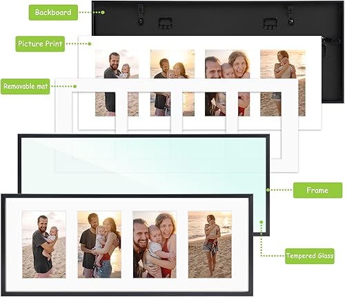 Miniatura 4 de Golden State Art, Marco de aluminio para collage de 4 x 6, muestra imágenes de 6 x 4 con 4 aberturas o una foto de 8 x 20 pulgadas, cristal real,