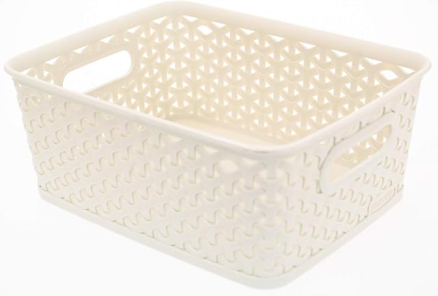 Curver 196859 Nest Rattan Basket Vintage White 8L