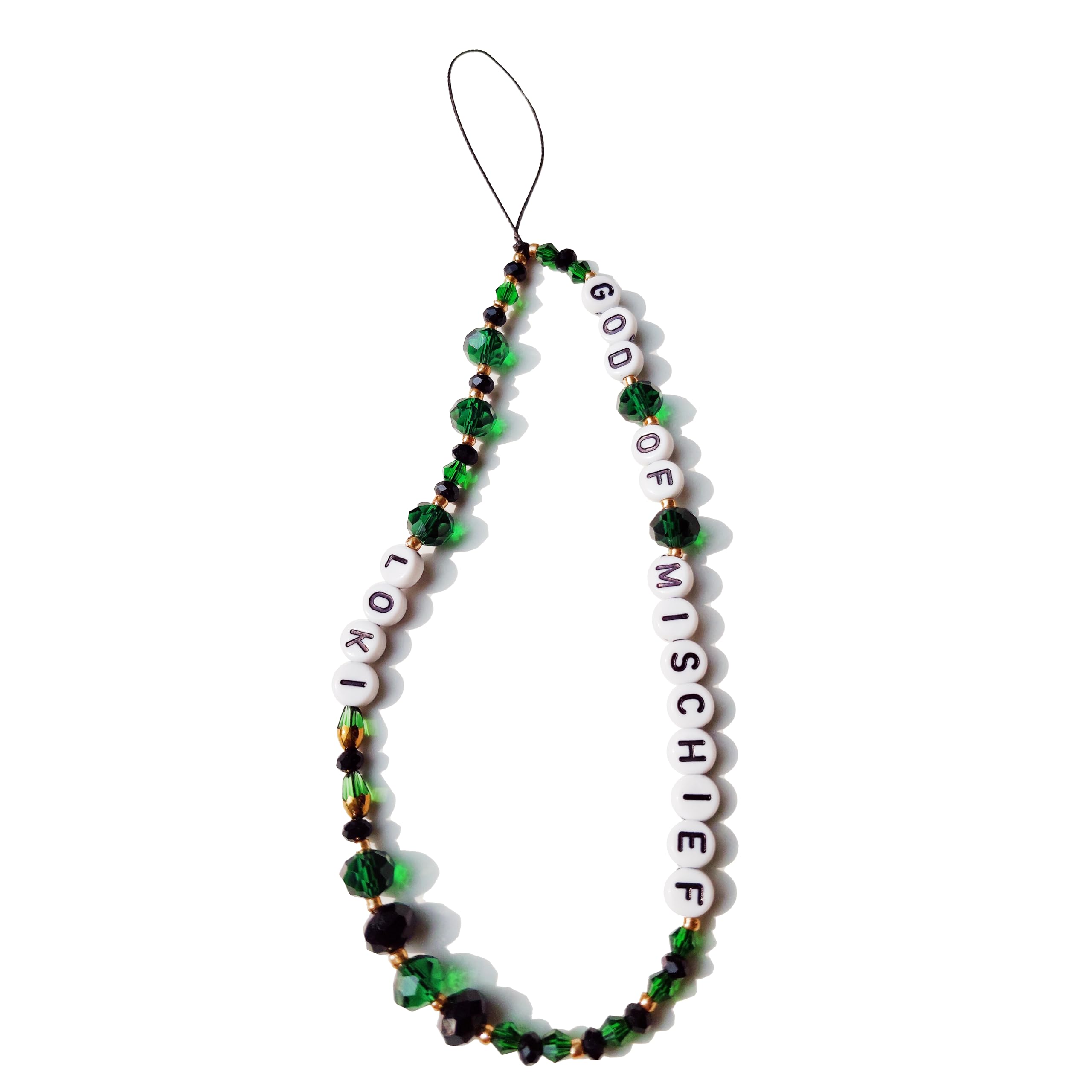 Green And Black Crystal Beaded Loki Themed Aesthetic Phone Charm Lanyard For Men, Women, Boys, Girls, and Gender Neutral-image-34