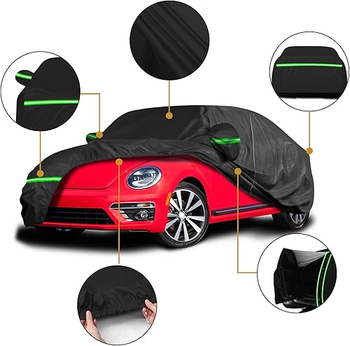 Miniatura 4 de Funda impermeable de coche para Volkswagen Beetle 1998-2023, 210D, para todo tipo de clima, con puerta con cremallera, bandas resistentes al viento