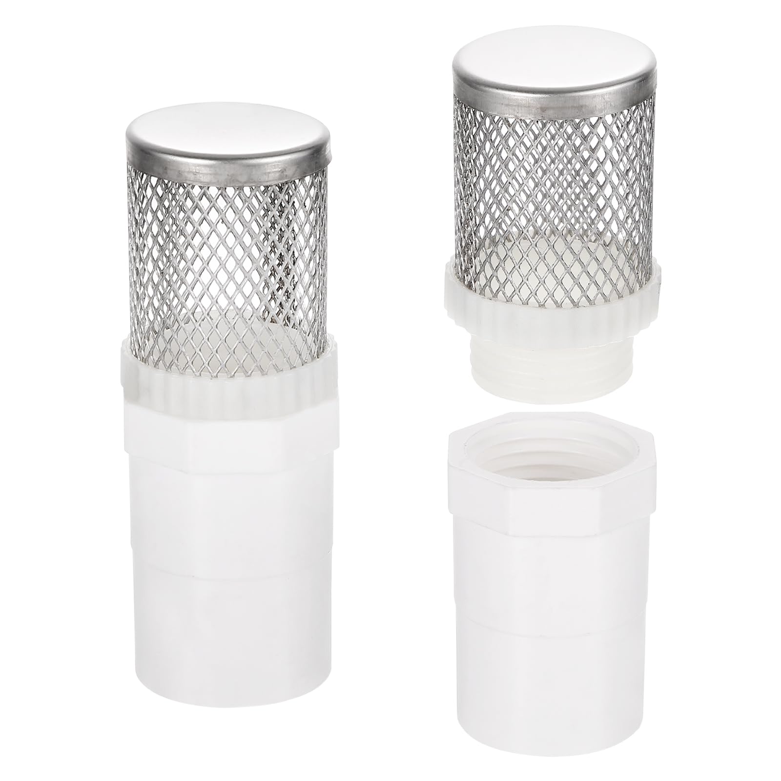 sourcing map 2Pcs 1/2 Inch 304 Stainless Steel Filter Cover, Hose Inlet Suction Strainer Filter, Connected to DN15 1/2" PVC Water Pipe to Reduce Solid Entry (67mm Length, 20mm Thread Dia) — image 1