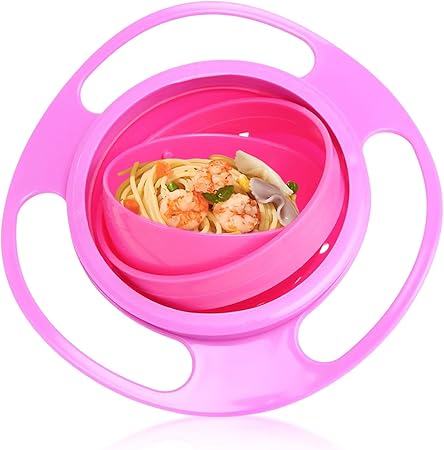 Vokmon Nursing & Feeding,Tableware,Dishes,Bowls Vokmon Baby Universal Gyro Bowl, Anti Spill Dining Entertaining Toddler Magic Bowls, Non Spill Feeding Toddler Gyro Bowl Rotating, 360 Degrees Rotation Gyroscopic Smooth Bowl for Kids Toddlers (Pink)