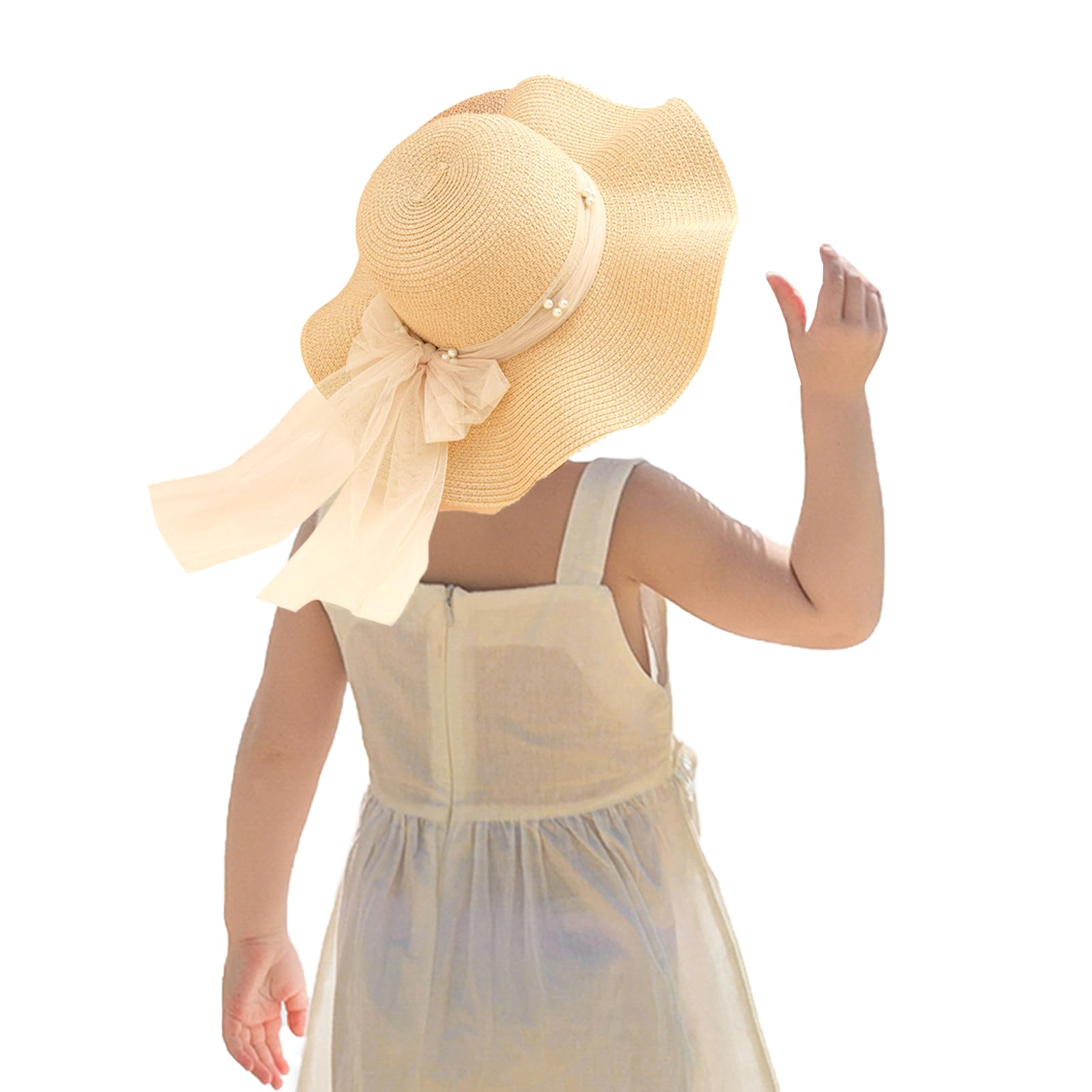 Kunyeah Enfants Fille été Chapeau de Paille Pliable Large Bord Casquette Pare-Soleil Chapeaux Protection Solaire Plage Chapeaux de Paille Bowknot Disquette Casquette pour Voyage Vacances