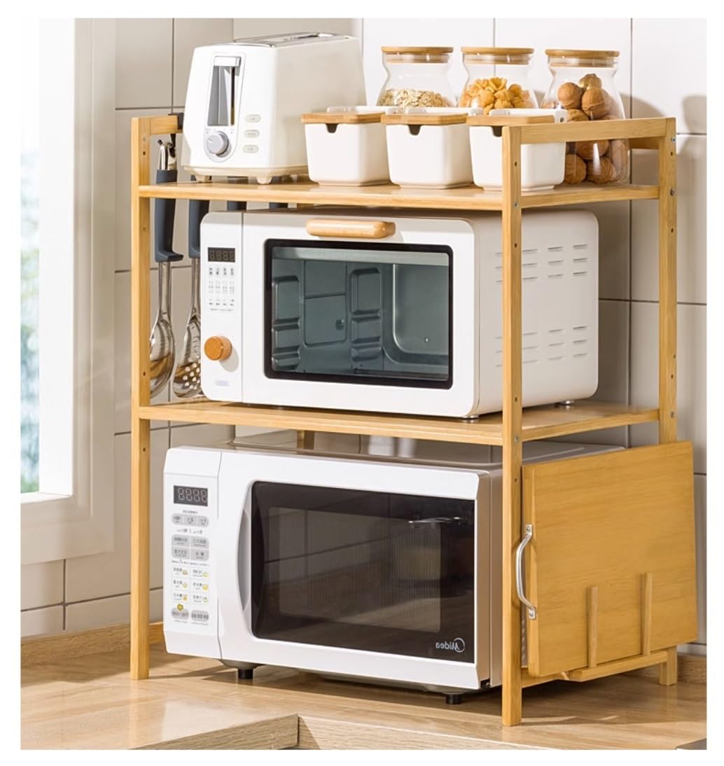 Supporto per microonde con ripiano portaoggetti da Banco, supporto per microonde, barattoli per spezie, Piatti e altro, soluzione per riporre gli utensili da cucina con ganci per un facile a