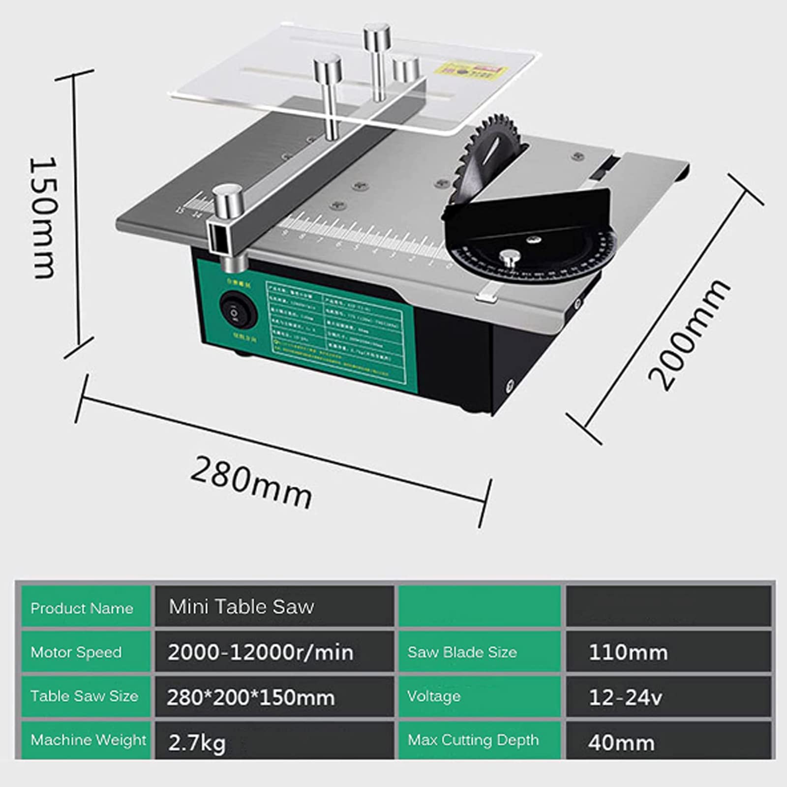 Mini Sierra De Mesa, Sierras De Mesa Portátiles De Precisión 180W Con 4 Cuchillas, 40Mm Profundidad De Corte, Sierra De Banco De Mesa Multifuncional Para Bricolaje Modelo De Madera,Set 3