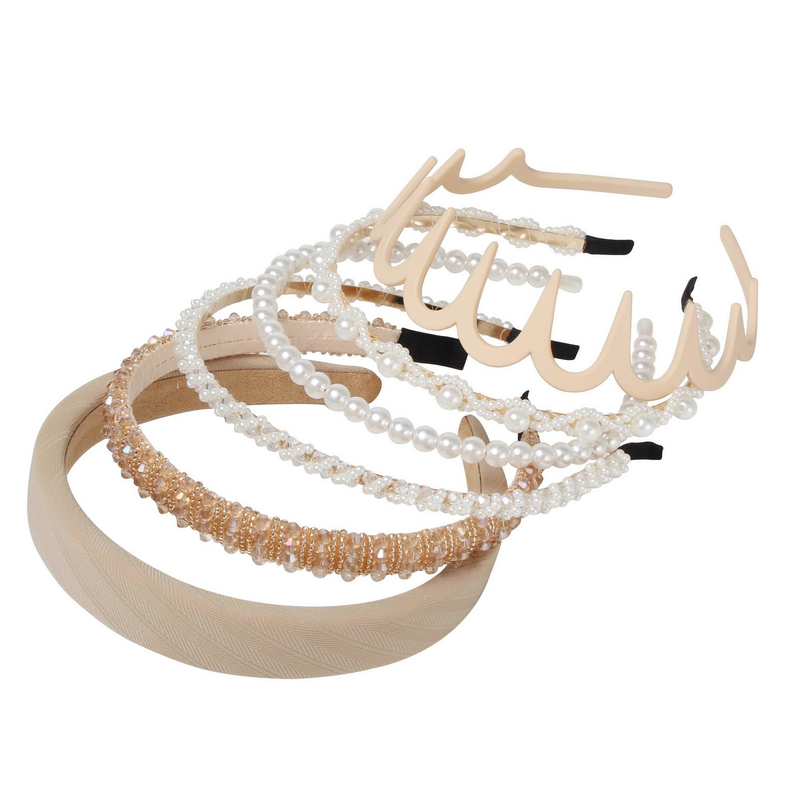 naibirdr 6 Pack Headbands for Women Girls Plastic Wavy Hair Band with Teeth Pearl Headband Non Slip Fashion Neutral Hairbands Cute Hair Accessories