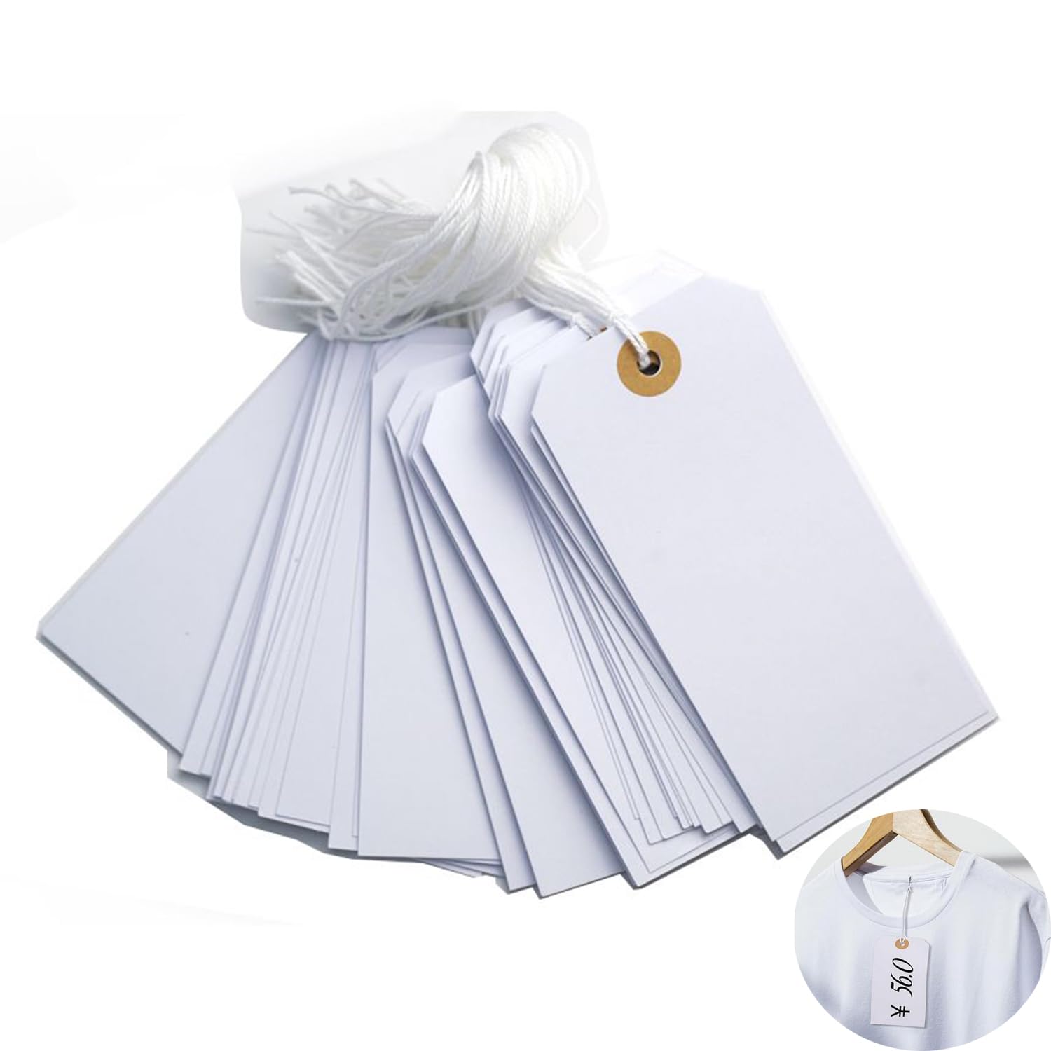 Amazon | ゴムひも付き白白タグ 100個 大きなマーキングハングタグ