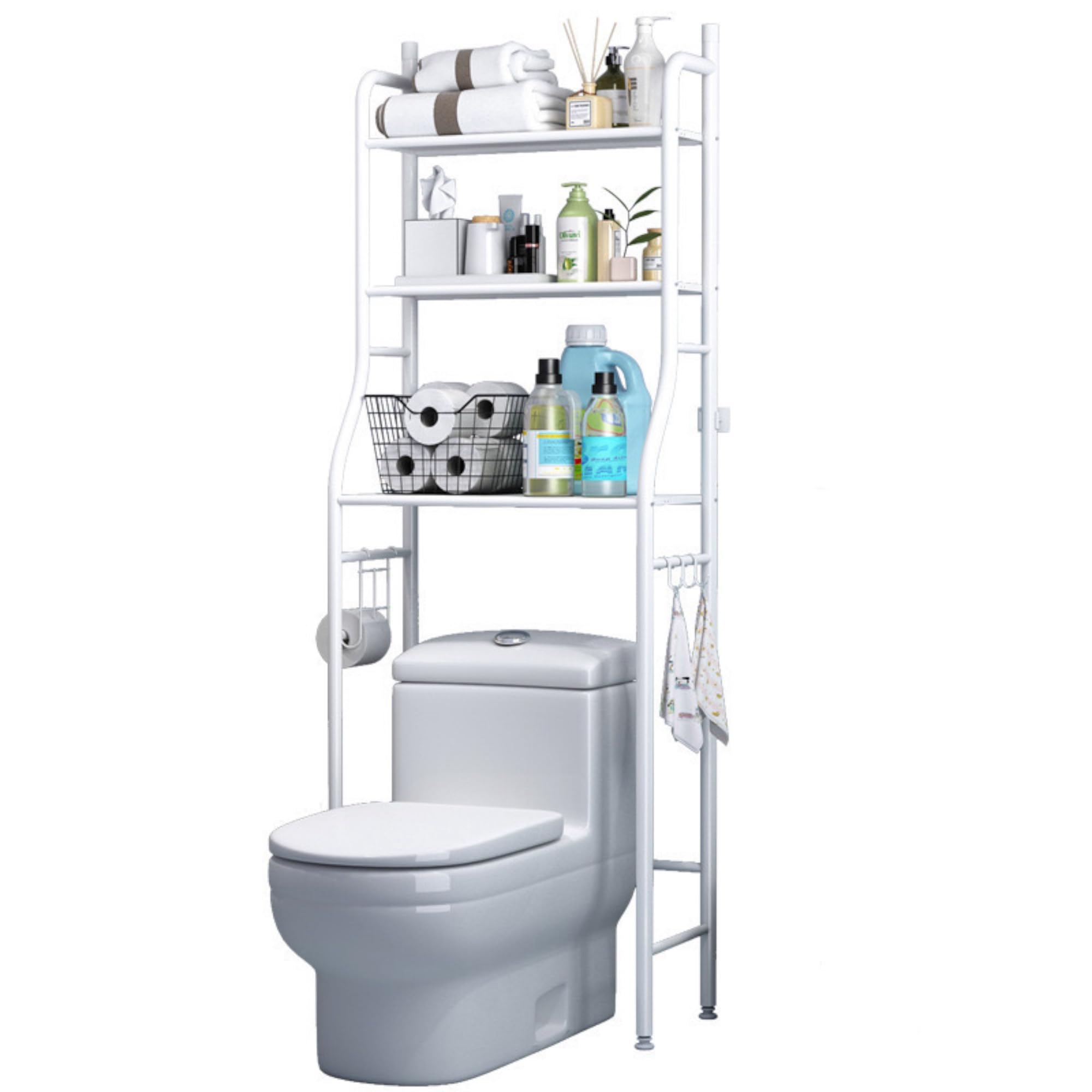 Mi Ko Mi Ka Estantería de Baño sobre Inodoro Blanco | Ahorra Espacio con 3 Baldas | Estante Almacenamiento Impermeable | Patas Ajustables en Altura estanteria Lavadora