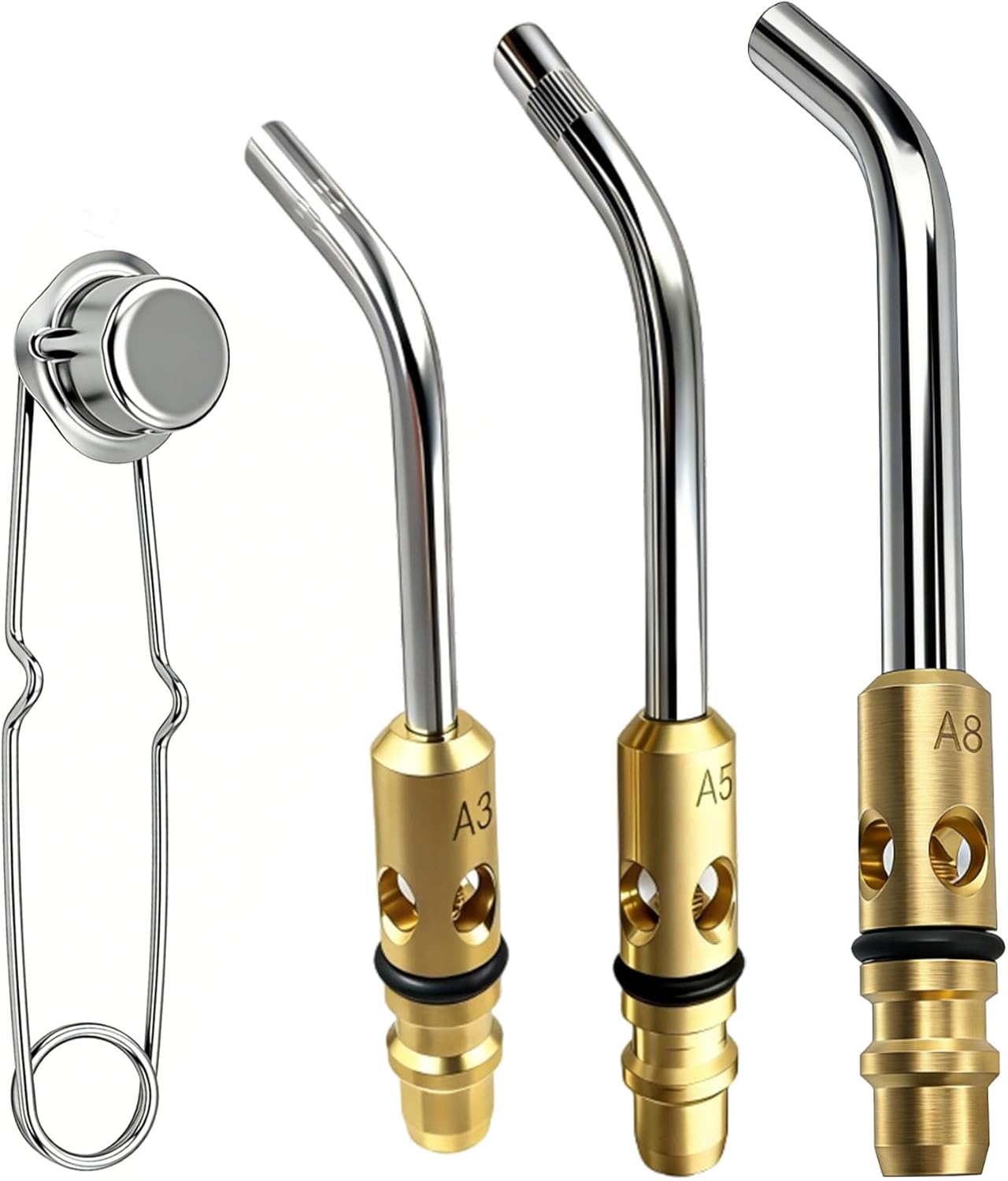 A3 A5 A8 Air Acetylene Torch Tip Kit, Acetylene Torch Tips Set, 3/16" 1/4" 5/16" Tip Size for Torch Acetylene Tip Kits, Manual Lighting, Quick Connect, Removable Orifice Screw