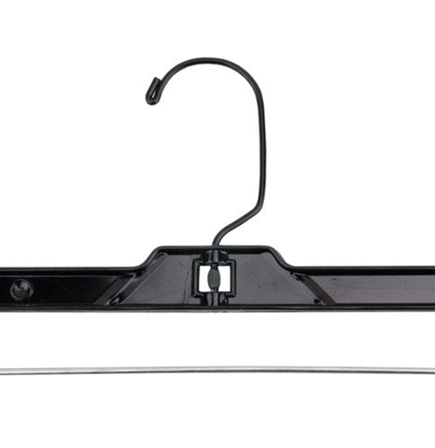 NAHANCO 8600PCBH Shiny Plastic Skirt/Pant Hanger with Black Metal Hook and Plastic Pinch Clips, Heavy Weight, 14”, High Gloss Black (Pack of 100)