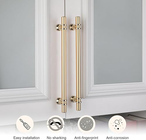 Miniatura 6 de Haliwu Paquete de 10 manijas de gabinete doradas, tiradores de gabinete de latón cepillado, manijas de gabinete de cocina, manijas de gabinete de