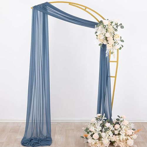 Miniatura 6 de Socomi Tela drapeada de arco de boda de 29 pulgadas x 20 pies, 2 paneles de cortina transparente azul polvoriento para exteriores, cortinas