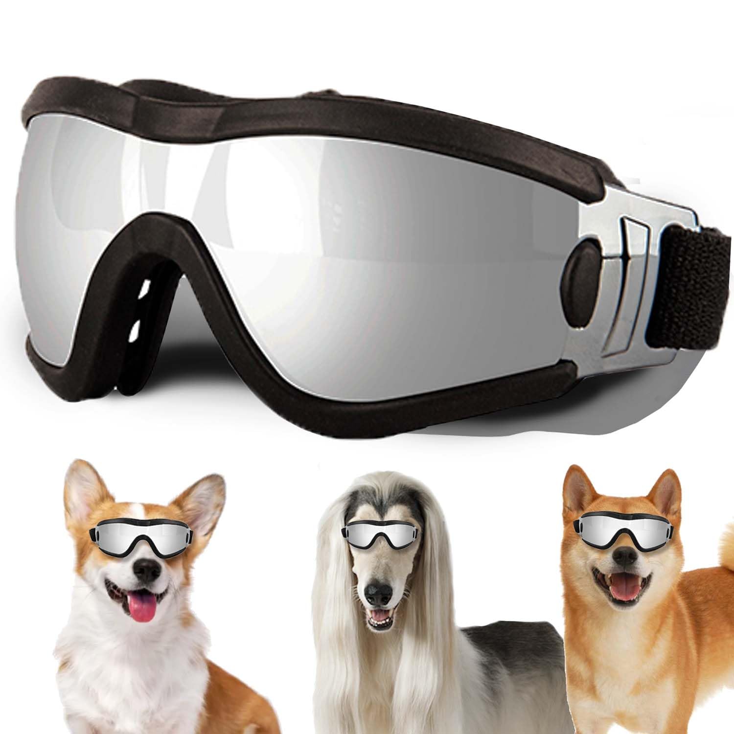Medium Dog Sunglasses with Adjustable Strap UV Protection, Winproof Puppy Sunglasses