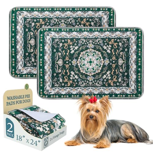 Image of Homimp Washable Pee Pads for Dogs, 2 Pack Reusable Puppy Pads Waterproof, Absorbent and Leakproof Dog Pee Pads, Non Slip Puppy Training Pads, Pet Mat for Floor, Crate, Couch, Whelping,Green, 18 inchx24 inch