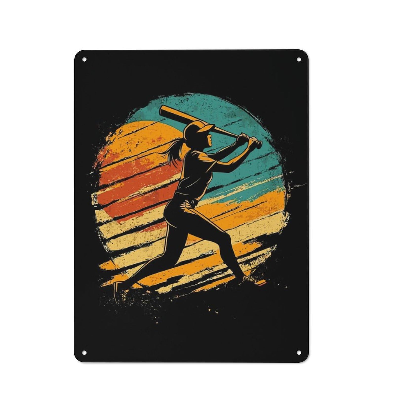 Junmoney Vintage Baseball Silhouette Tin Wall Plaque 40X30cm With For Hobby Room Or Studio, For Metal Sign Collectors, For Kitchen And Home Bar Decor