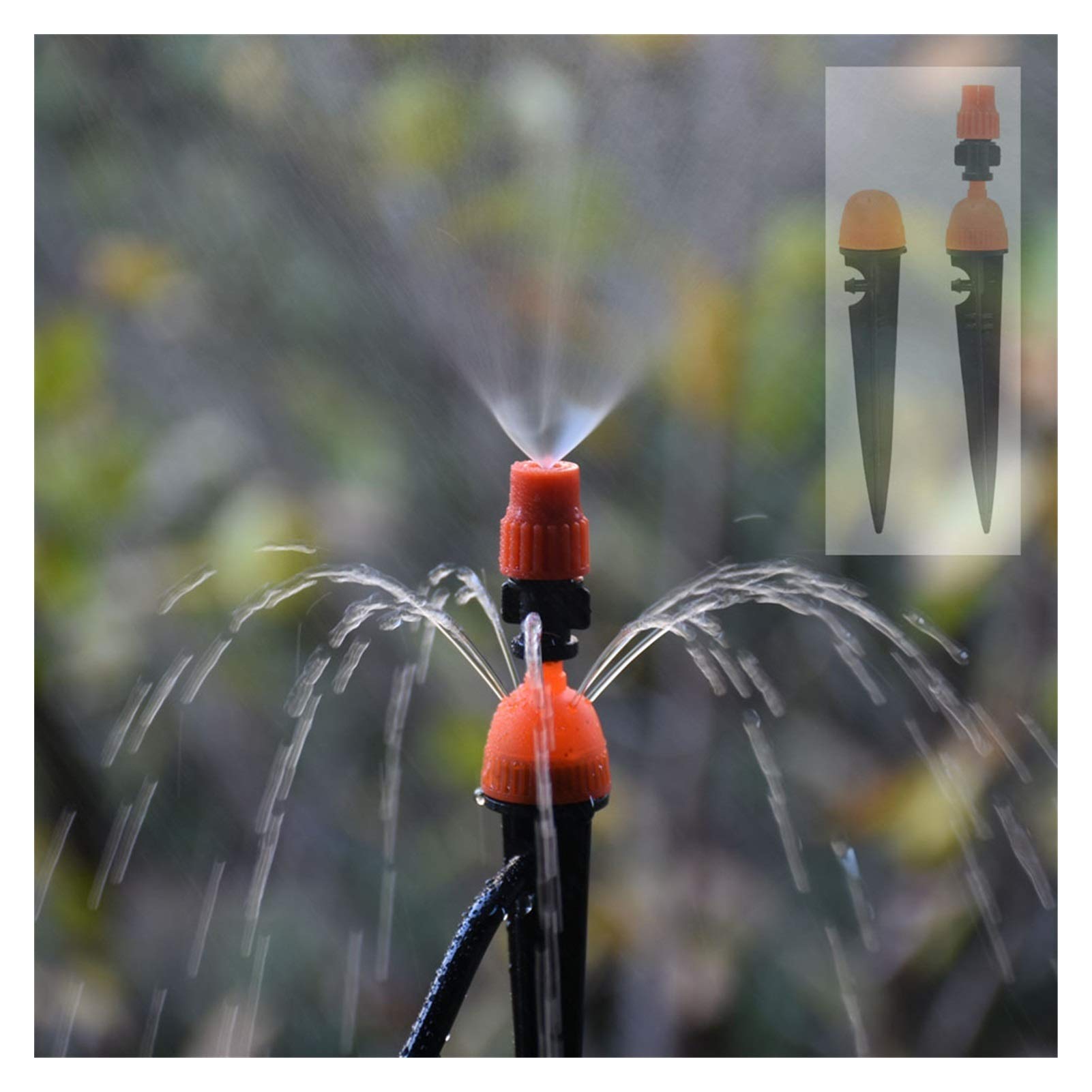 Kit de manguera de rociadores de plantas 50 rociadores de naranja de 360 ​​grados, ajustables, con soporte de boquillas de neblina de gotero, para irrigación de jardín (Color : B)
