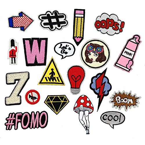 13pcs/lot Cloth Patches Garment Applique DIY Decoration Accessories Iron On Embroidered Patch Set- Pink Cool Boom Pencil Opps Arrow Bulb Diamond Guard Patch