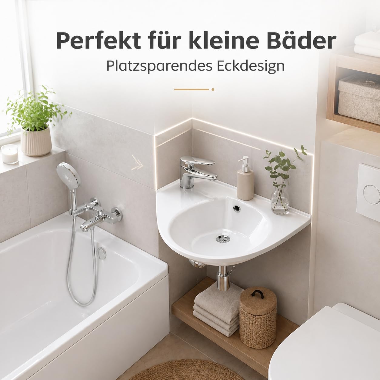 RAVAK Eckwaschbecken 85x45 cm Wandmontage RECHTS – Waschbecken für Gästebad & kleine Bäder – Platzsparend, Keramik Waschtisch mit Ablage, Hahnloch & Überlauf – Weiß