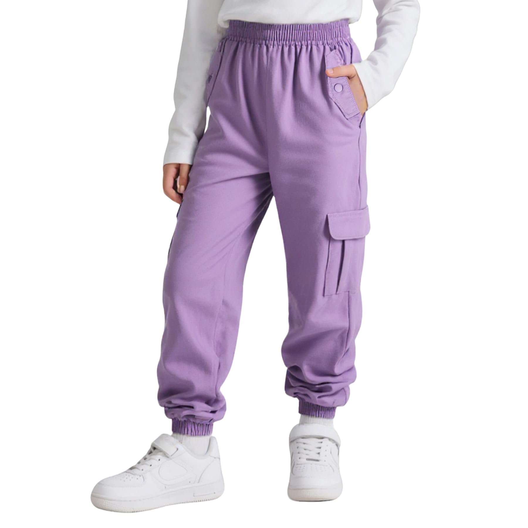Spodnie cargo dla dziewcząt, bawełna, dziecięce spodnie do biegania, miękkie, oddychające, cargo z elastycznym ściągaczem i kieszeniami, streetwear, spodnie sportowe, spodnie rekreacyjne na