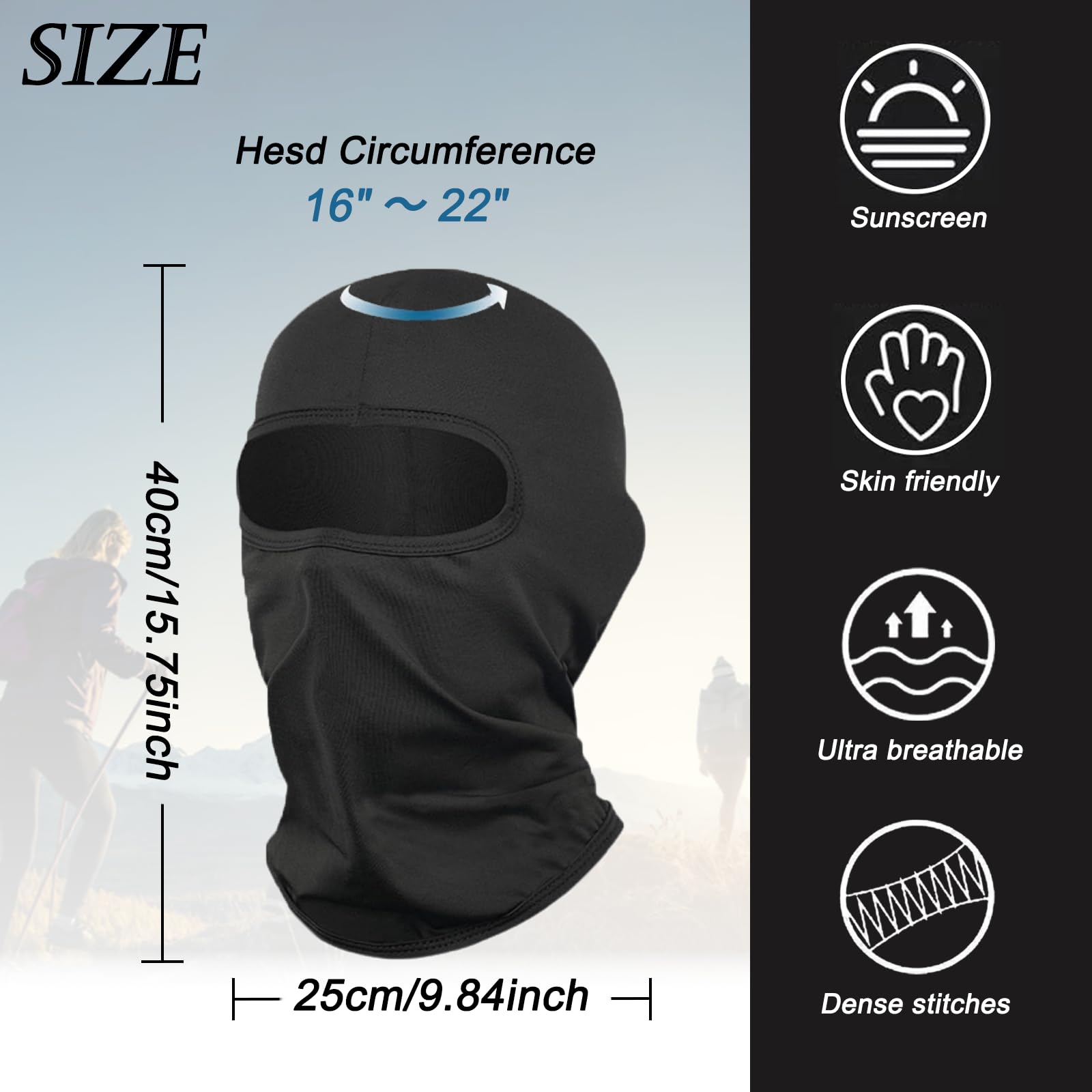 5 Pzs Máscara de Pasamontañas, Balaclava Protector, Bufanda de Verano para el Cuello Anti Viento Transpirable Protector UV Bufanda de esquí para Motocicleta Hombre y Mujer, Talla única (Negro)