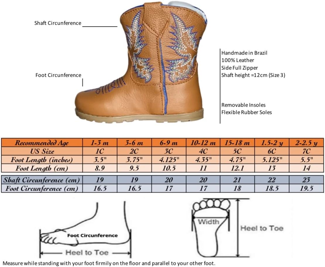 King USA Texas Real leather Western Boots - Infant Toddler Boys Girls Cowboy Cowgirl Zipper Boots with Rubber Soles