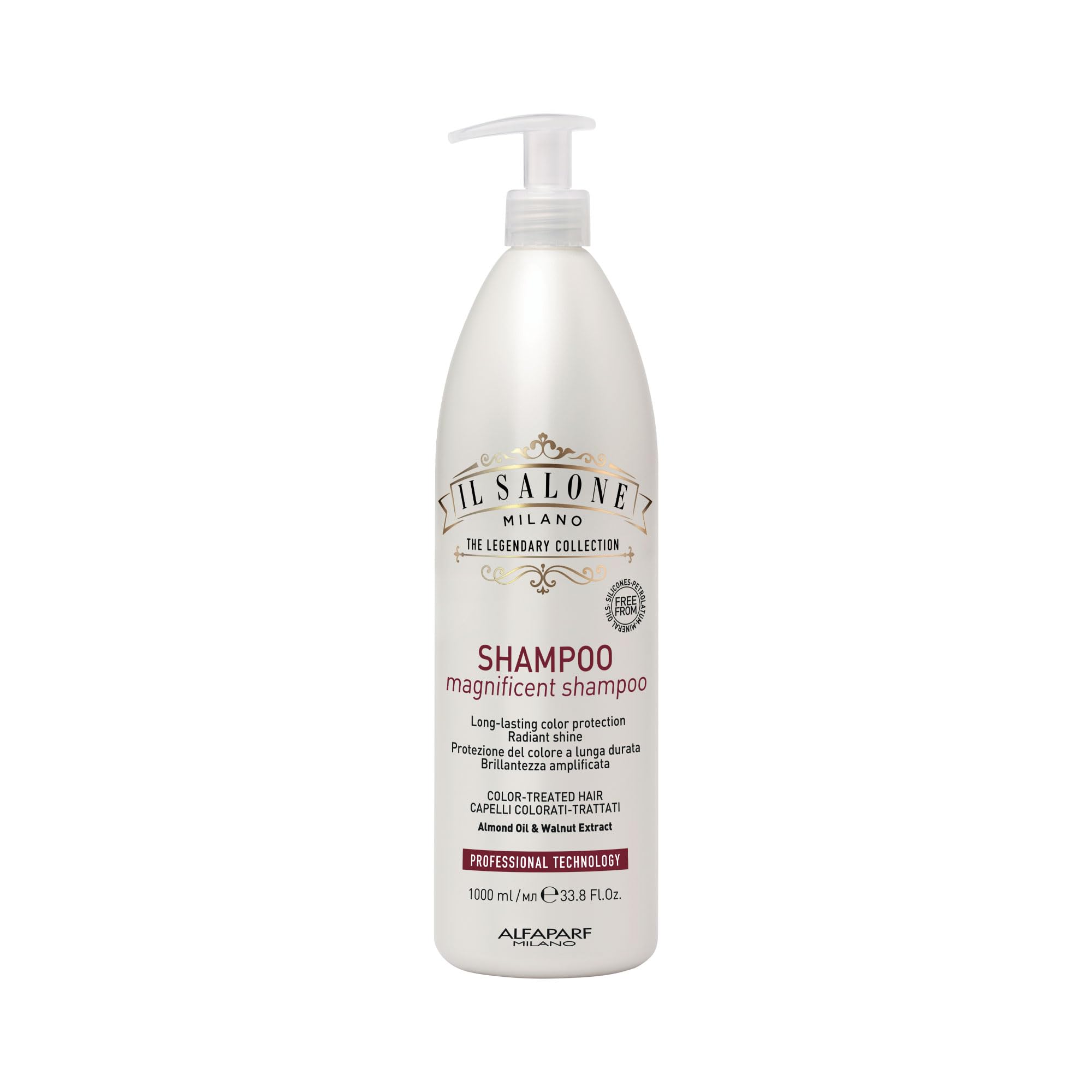 Il Salone Milano Professional Magnificent Shampoo - Color Safe Shampoo for Processed and Color Treated Hair - Enriched with Almond Oil for Radiant Shine - Salon-Quality Hair Care (33.8 oz / 1000 ml)