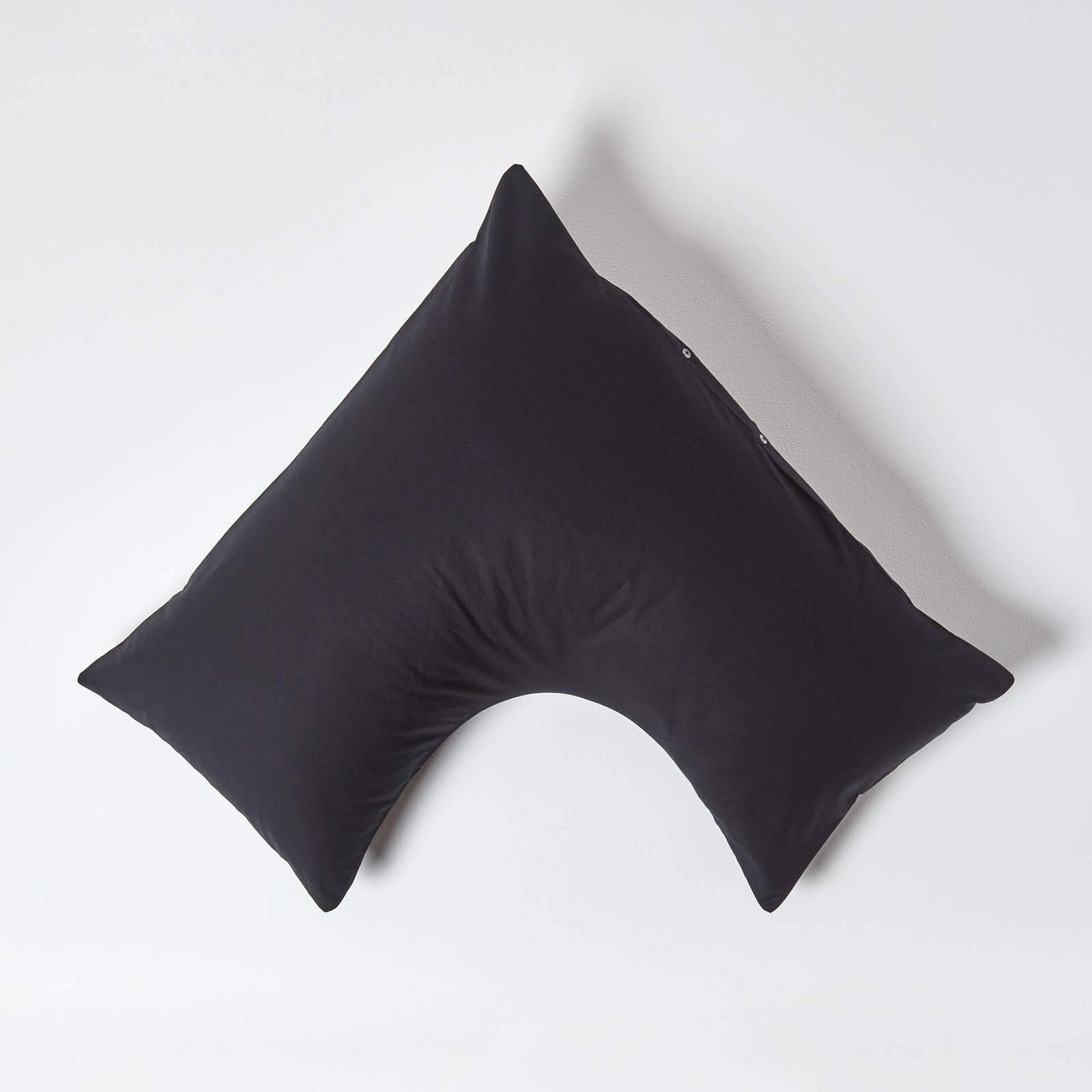 Homescapes Black Pure Egyptian Cotton V-Shape Pillowcase 200 Tc 400 Thread Count Percale Equivalent Pillow Case For Nursing Pregnancy And Elderly