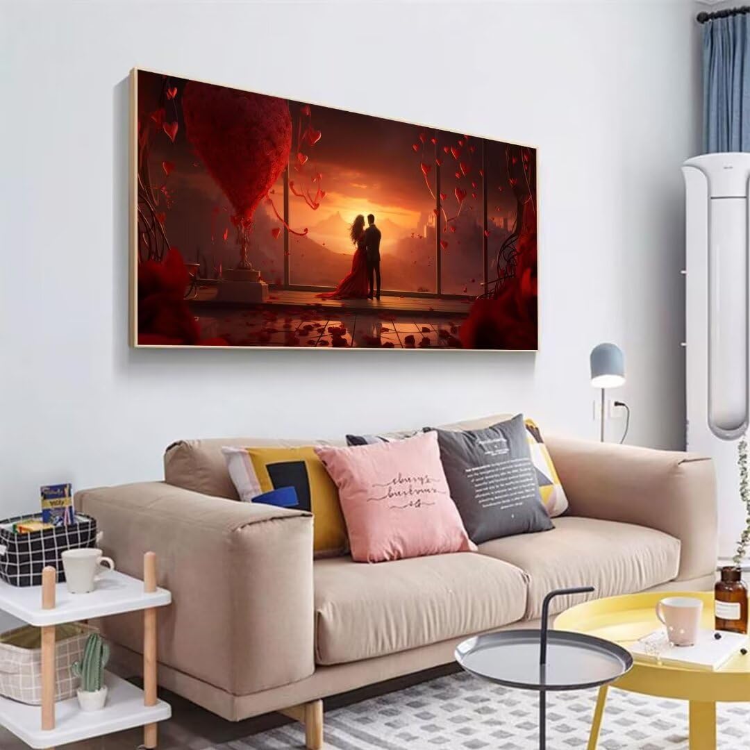 2 Pezzi San Valentino Pittura Diamante, 5D Diamond Painting romantico, 40x90cm Diamond Painting Grandi Dimensioni, Strass Ricamo a Punto Croce Kit Diamond Painting per Decorazioni Natalizie Casa E-5