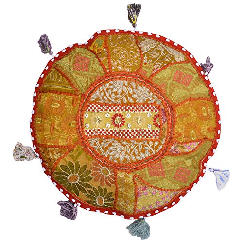 Elite Class Indian Pathwork Cushion Cover,Ottoman Pouf, Living Room Patchwork Foot Stool Cover,Decorative Handmade Home Chair Cover 16 inch