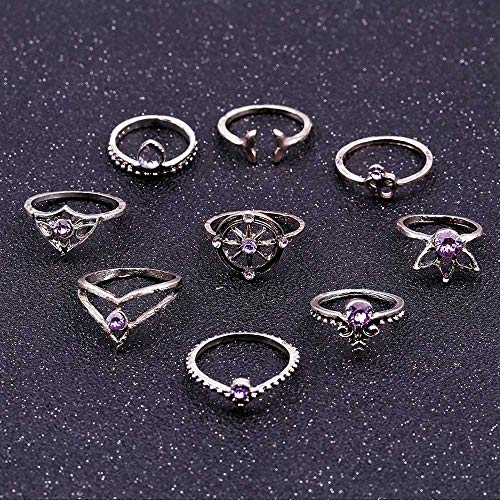 KIT ANÉIS FALANGE JOIAS PRATEADO CAUDA SEREIA BUSSOLA YOGA COM 9 ANEIS T1501