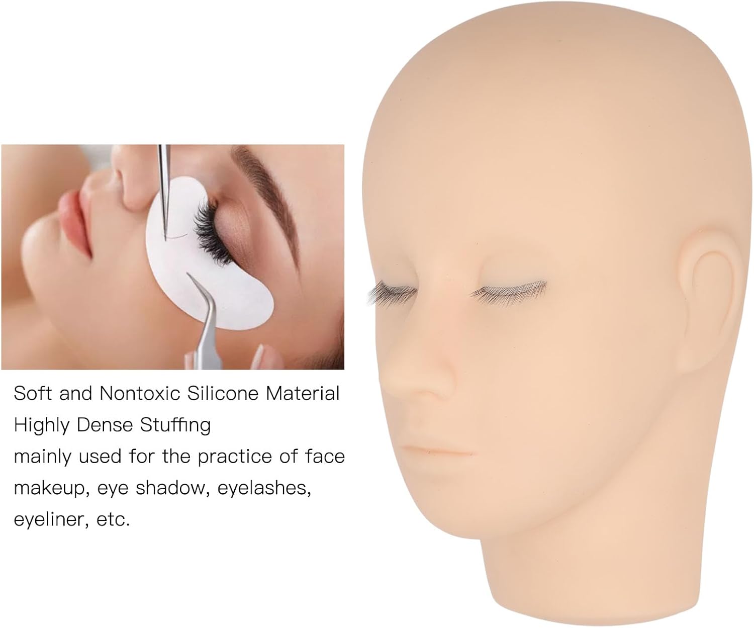 banapoy Lash Mannequin Head, 3 Layers Silicone, Eyelash Extension Training & Makeup Practice Head