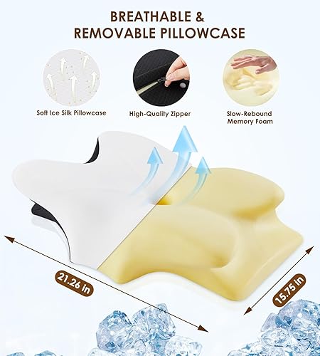 Miniatura 6 de FAIORD Almohada cervical para el cuello para aliviar el dolor, almohadas ergonómicas de espuma viscoelástica para dormir con funda de almohada